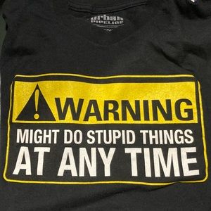 EUC Adult, medium black, short sleeve T-shirt with “Warning”